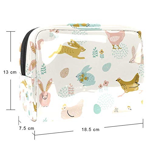 Bolsa de maquillaje, diseño de conejos de Pascua, con patrón colorido, bolsa de viaje, bolsa de aseo grande, organizador de maquillaje para mujeres