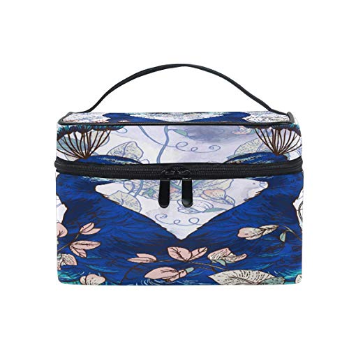 Bolsa de maquillaje, diseño de flores de pavo real portátil de viaje con impresión grande bolsa de cosméticos organizador compartimentos para niñas mujeres señora