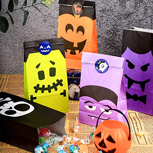 Bolsas de Regalo de Papel de Halloween, 81 Piezas Bolsas de Caramelo con 84 Pegatinas de Halloween, Halloween Goody Bags para Fiestasde favores de Fiesta de Halloween Fiestas, Truco o Tratamiento
