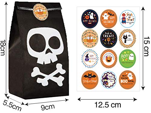 Bolsas de Regalo de Papel de Halloween, 81 Piezas Bolsas de Caramelo con 84 Pegatinas de Halloween, Halloween Goody Bags para Fiestasde favores de Fiesta de Halloween Fiestas, Truco o Tratamiento