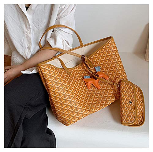Bolso De Mano Cadena Cuero Pu，Bolso De Canasta De Verduras Con Dientes De Perro Portátil De Gran Capacidad Con Un Solo Hombro, Bolso De Mano @Amarillo
