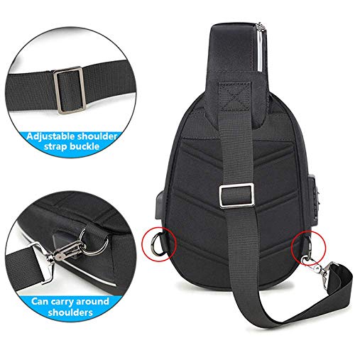 Bolso de Mensajero para Hombre Bolso de Pecho Impermeable Bolso de Hombro antirrobo USB Ligero Deportes al Aire Libre Viajes Bolsa de energía Multi-cinética