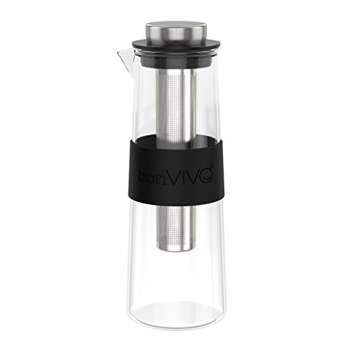 bonVIVO Frida Cold Cafetera Fría y Jarra para Agua para Amantes del Café Frío, Cafetera con Filtro Permanente para Cold Brew Coffee, Cafetera con Jarra de Cristal De 1 Litro