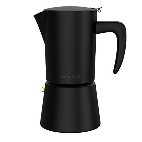 bonVIVO Intenca Cafetera Italiana Express De Inducción De Acero Inoxidable con Acabado Negro, para Espresso con Mucho Cuerpo, Cafetera Moka Clásica, para 6 Tazas De Espresso
