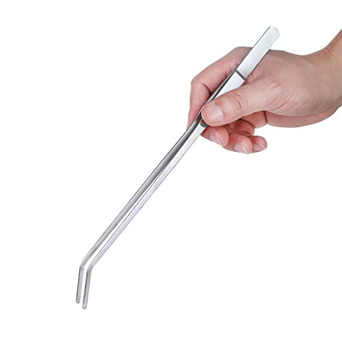 BoomYou Pinzas de Acuario Acero Inoxidable Power Tweezer Derecha Pinzas Acuáticas Tanque Acuático Curvo de 10.6"de Largo