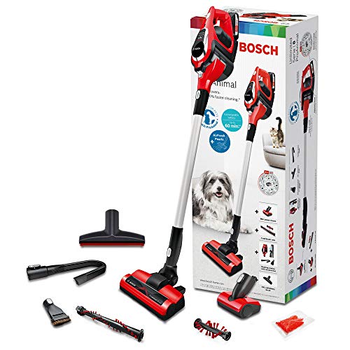 Bosch ProAnimal Unlimited Serie 8 BBS1ZOO Aspirador escoba sin cable especial mascotas, hasta 60 minutos de duración, incluye 1 batería extraíble, color rojo