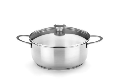 BRA Ancora - Cacerola, 24 cm, Acero Inoxidable 18/10, con Tapa de Cristal