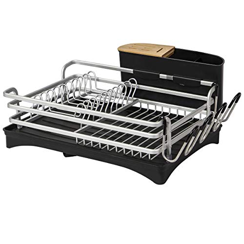 BRIAN & DANY Escurridor de Platos de Aluminio, Soportes para Platos con Bandeja de Goteo y desagüe Giratorio, Plata
