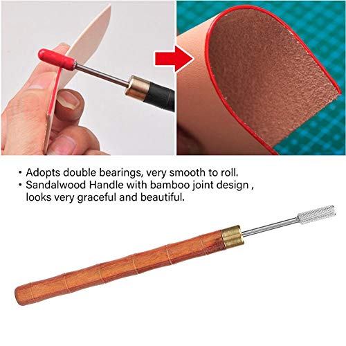 Bricolaje con borde de cuero Tinte de pluma Sándalo Mango Acero inoxidable Borde superior Tinte Rodillo Lápiz de aceite Acabadora de cinturón Piel de cuero Herramienta para manualidades (Marrón)