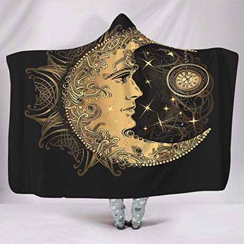 BTJC88 - Manta de murciélago con estampado de luna dorada, ligera, con capucha, talla gigante, para uso en invierno, 150 x 101 cm, color blanco