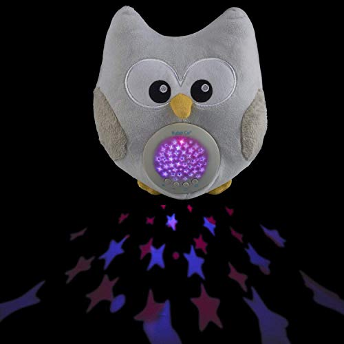 Bubzi Co Búho quitamiedos relajante y Luz de noche y Emisor de sonido relajante – Peluche bebé con ruido blanco y Proyector de estrellas LED y 10 Canciones de Cuna – Ideal regalo para bebé