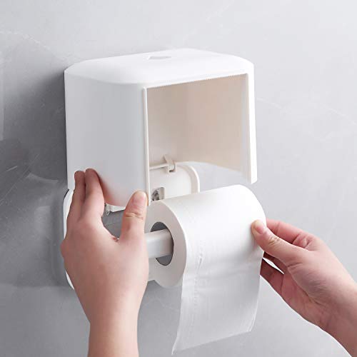 Busy Mom Soporte de papel higiénico adhesivo Autoadhesivo Impermeable Montado en la pared Baño Soporte de papel de cocina para teléfono inteligente (Blanco)