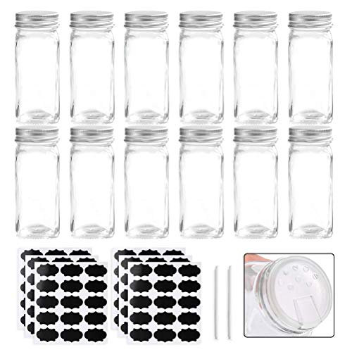 BUYGOO Juego de 12 tarros de Cristal para Especias, 100 ml, rectangulares, vacíos, para Almacenamiento de Especias