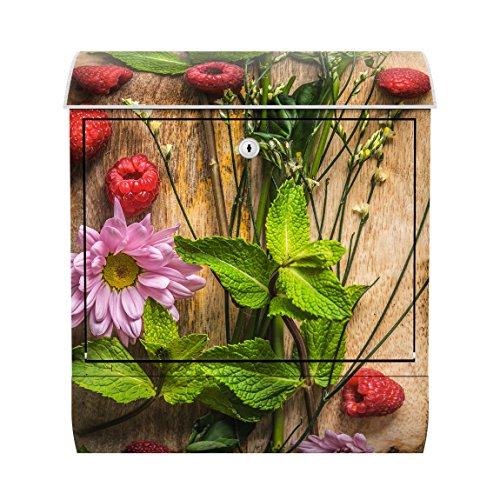 Buzón con diseño de flores y frambuesas, 39 x 46 x 13 cm, para buzón de correo, buzón con ranura para letras, letras decorativas, tamaño: 46 x 39 cm