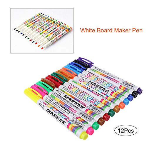 BUZZ - 12 rotuladores para Pizarra Blanca, 12 Colores Diferentes, para Escribir sobre cerámica, Pizarra Blanca, Productos de plástico, etc.