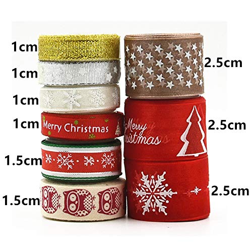 byou Cinta Navidad,Cintas de Grosgrain 9 Piezas 18 Yardas Ribbon Tela para Manualidades Lazos Decoración Embalaje Regalo Cajas Flores Arbol Navidad Boda Fiestas Cumpleaños