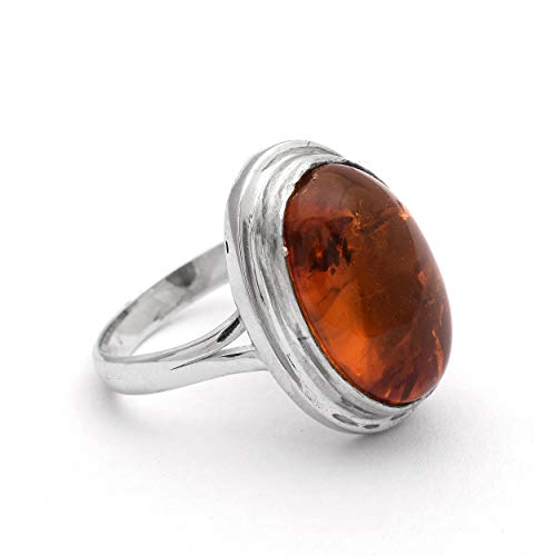 Cabina Oval Raro Fósil Ámbar Piedra preciosa 925 Libra esterlina Plata Apilable Mujer anillo (22)