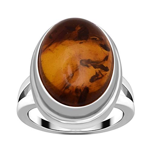 Cabina Oval Raro Fósil Ámbar Piedra preciosa 925 Libra esterlina Plata Apilable Mujer anillo (22)