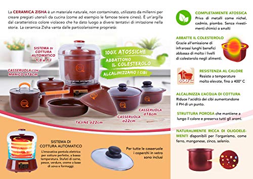 Cacerola de cerámica Zisha de Siqur salute, 22 cm, sartén mediana, no tóxica y 100% natural, para cocina saludable, sin níquel, antiadherente natural