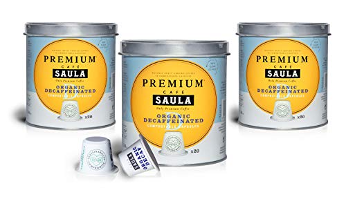 Café Saula, Pack 3 botes con 60 cápsulas compostables. Café 100% Arábica descafeinado. Compatibles Nespresso®.