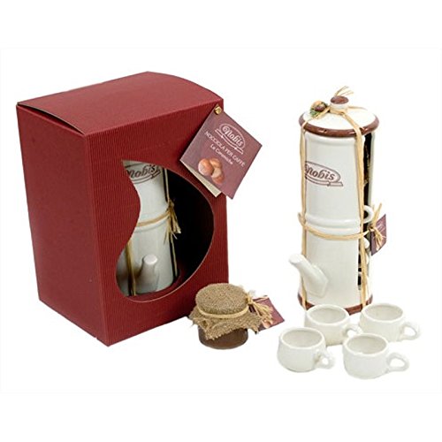 cafetera napolitana con 4 tazas de café de cerámica