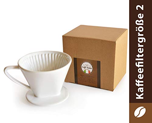 Caffé Italia - Filtro de café permanente para cafetera (cerámica, tamaño 2, para 2-3 tazas), color blanco