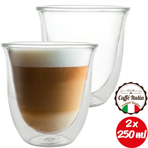 Caffé Italia Napoli Juego de Vasos para Capuchino 250 ml - 2 x Vasos tTermicos - para Bebidas frías, Calientes, té y Latte Macchiato - Aptos para lavavajillas