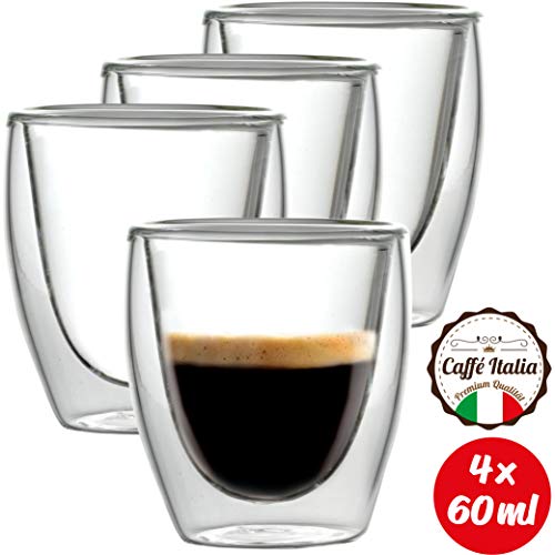 Caffé Italia Torino 4 x Juego de Vasos para Espresso 60 ml - Vasos Térmicos - para Bebidas frías, Calientes, té y Latte Macchiato - Aptos para lavavajillas