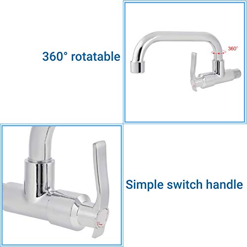 Cafopgrill G1 / 2in Montado en la Pared de Agua, Cuerpo de Latón/Tubo de Acero Inoxidable Cocina Baño Solo Agua Fría Grifo del Fregadero Grifo de Agua(Type B 20cm)