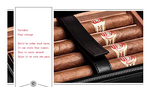 Caja de cigarros de viaje portátil de cuero caja de cigarros de madera de cedro español portátil Humidor, cortador de cigarros encendedor 4 cigarros