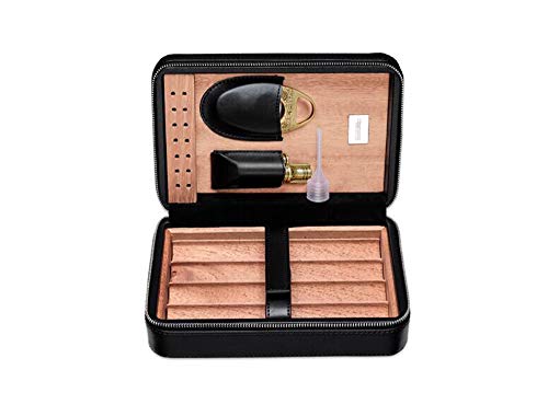 Caja de cigarros de viaje portátil de cuero caja de cigarros de madera de cedro español portátil Humidor, cortador de cigarros encendedor 4 cigarros