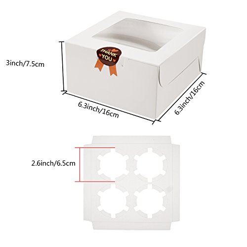 Cajas para Cupcakes, Diealles Muffin Cupcake Boxes for 4 cupcake, Paquete de 8, Blanco