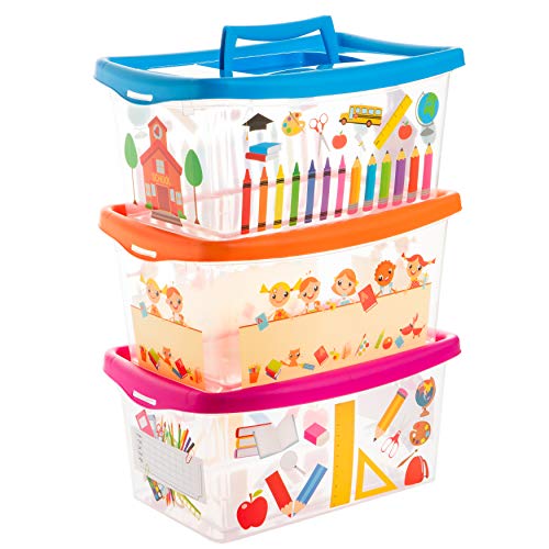Cajas para niños, transparentes, con tapa y asa, 4 litros, 3 unidades