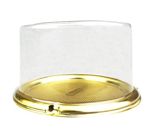 Cajas para tartas – Portabebés de plástico transparente – Recipiente individual para tartas – Caja de transporte para cupcakes, plástico, dorado, 12,7 cm