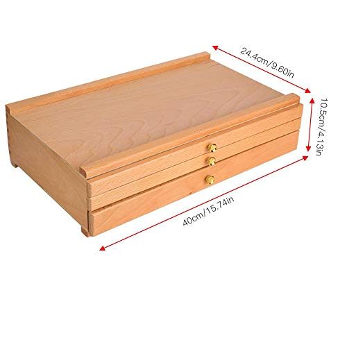 Cajón de 3 capas Herramienta de dibujo Caja de pigmentos Madera de haya para pasteles Herramientas para artistas Bolígrafos Lápices Pinceles Pinceles de maquillaje