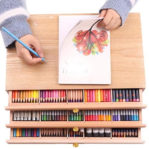 Cajón de 3 capas Herramienta de dibujo Caja de pigmentos Madera de haya para pasteles Herramientas para artistas Bolígrafos Lápices Pinceles Pinceles de maquillaje
