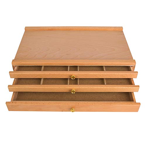 Cajón de 3 capas Herramienta de dibujo Caja de pigmentos Madera de haya para pasteles Herramientas para artistas Bolígrafos Lápices Pinceles Pinceles de maquillaje