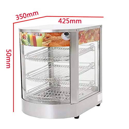 Calentador de alimentos comercial para pizza Pretzel Empanada Churro, vitrina de almacenamiento caliente para catering, restaurante, 35 x 42,5 x 50 cm, 220 V/220 V, 3 niveles, acero inoxidable