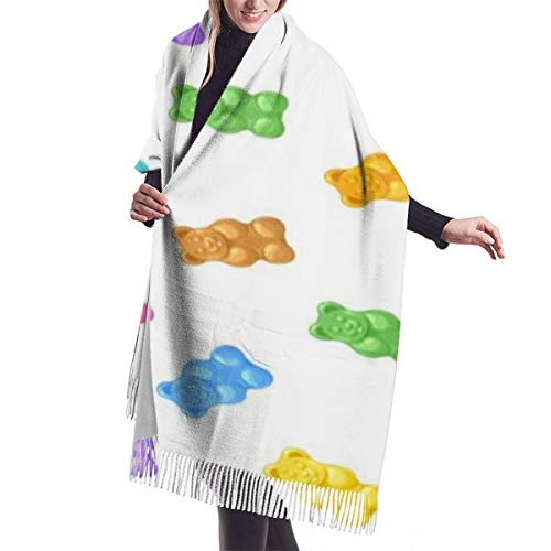 Cálido Bufandas de Invierno Caramelos de ositos de goma de colores vibrantes Deliciosos bocadillos de gelatina azucarada Sabor dulce masticable Pashmina Chales mujer Bufandas