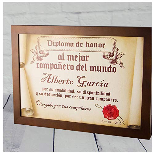 Calledelregalo Diplomas pergamino Personalizados para Todos los destinatarios (Al Mejor compañero) con Marco