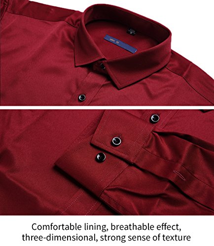 Camisa elástica Hombre, Manga Larga, Slim Fit, Casual/Formal Ambos Disponible y múltiples Colores para Elegir, Granate, Cuello 43CM, Manga 91CM