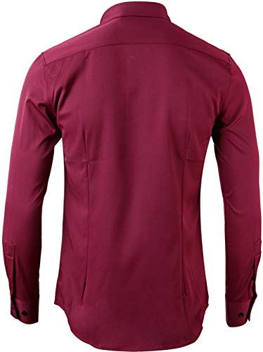 Camisa elástica Hombre, Manga Larga, Slim Fit, Casual/Formal Ambos Disponible y múltiples Colores para Elegir, Granate, Cuello 43CM, Manga 91CM