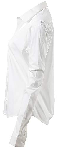 Camisas Mujer Elástica, Manga Larga Color Liso Corte Ajustado, Elegante y Formal, Blanco, 45 (Talla del Fabricante 20)