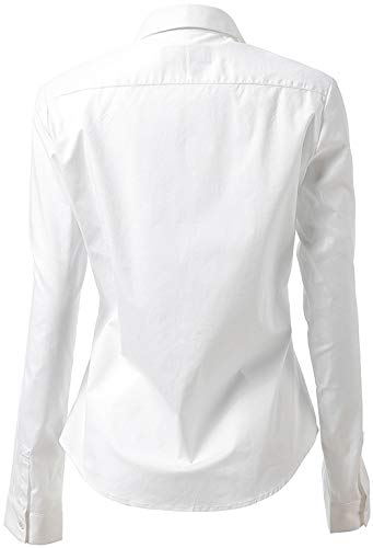Camisas Mujer Elástica, Manga Larga Color Liso Corte Ajustado, Elegante y Formal, Blanco, 45 (Talla del Fabricante 20)