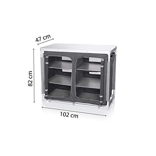 CAMPART Travel KI-0734 Cocina de camping Madrid, Seis compartimentos, Bolsa de almacenamiento incluida, 82 cm de altura, Gris