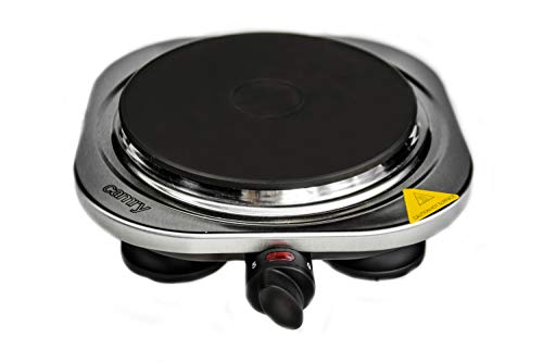 Camry CR6510 Hornillo Eléctrico, Placa de Cocina, Regulador de Temperatura, Acero Inoxidable, Compacto, Viaje, Camping 185 mm, 1500W