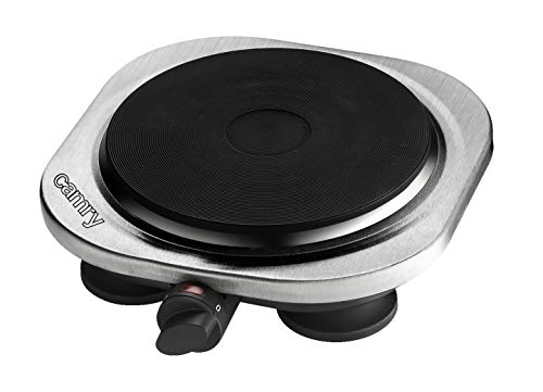 Camry CR6510 Hornillo Eléctrico, Placa de Cocina, Regulador de Temperatura, Acero Inoxidable, Compacto, Viaje, Camping 185 mm, 1500W