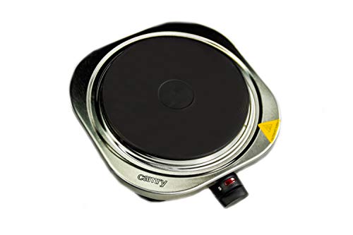 Camry CR6510 Hornillo Eléctrico, Placa de Cocina, Regulador de Temperatura, Acero Inoxidable, Compacto, Viaje, Camping 185 mm, 1500W