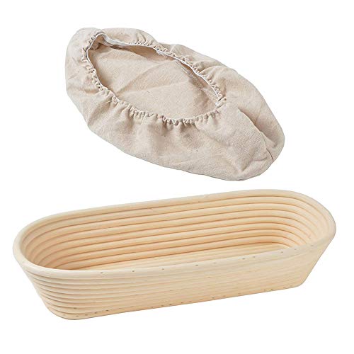 CAN_Deal 13,7" / 35cm Oval Banneton Brotform cuenco de ratán para masa de Pan Borradores de aumento(hasta 1000g) + Free liner