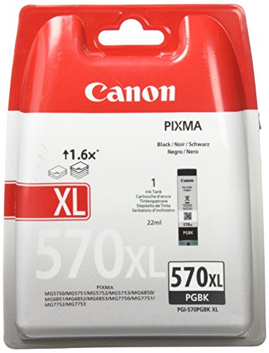 Canon PGI-570XL Cartucho de tinta BK para Impresora de Inyeccion Pixma TS5050,5055,5053,5051,6050,6052,6051,8050,8053,8052,8051,9055,9050-MG5750,5751,5752,5753,6850,6851,6852,6853,7750,7751,7752,7753